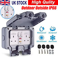 Outdoor Weatherproof Outside 13A 2 Gang RCD Double Switched Socket Plug Socket