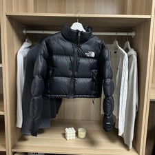The North Face Nuptse Womens Down Puffer Jacket 700 Size S Black Genuine Crop