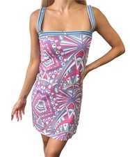 EMILIO PUCCI Vintage Logo Vivara Multicolor Camisole Dress #38 Blue Cotton