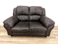 SOFA 2 Seater Chocolate Brown Faux Leather Zip-On Removable Cushions Padded Arms