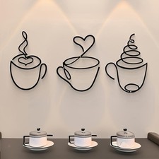 3x Coffee Cup Wall Decor Wall