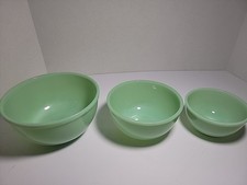 Fire King Ovenware Green Jadeite Bowl Graduated Set Anchor Hocking Beaded Rim