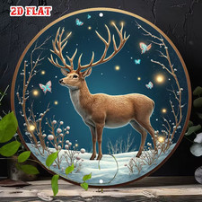 REINDEER DEER STAG Round Metal