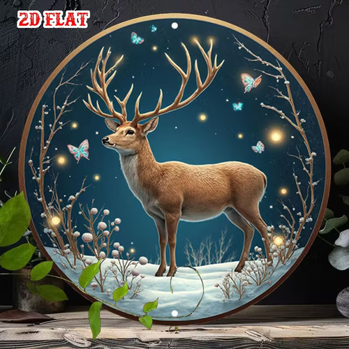 Reindeer deer stag round metal - deer,