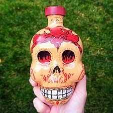 Yellow KAH Handcrafted Skull Tequila 700ml Empty Bottle (great cond.) Halloween