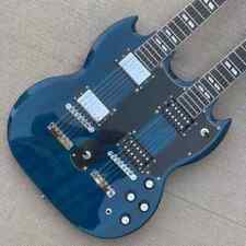 Blue 12 & 6 Strings Slash Double Neck Electric Guitar Split Parallelogram Inlay