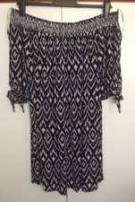 F&F - Navy Blue/Ivory - On/Off shoulder, Knee-length Smock dress - Women's UK M