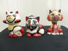 Lorna Bailey Set Of 3 Cats Honey, Frizzle & Sheba All Signed & Hand Painted