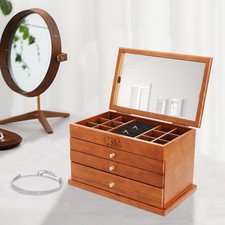 Large Capacity Wooden Jewelry Box Jewelry Organizer 4 Layers & Drawers Mirror