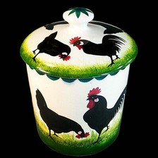 RARE, EARLY WEMYSS (RH&S PERIOD) BLACK LEGHORN COCKEREL POTTERY COVERED JAR