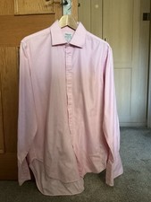 TM Lewin Men’s’ Pink And White Striped Long Sleeved Double Cuff Shirt 16.5 Inch
