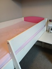 Stompa Mid Sleeper Bed Single White Pink Desk, book shelf inc mattress 