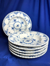 Royal Copenhagen china Blue Fluted Full Lace pattern set of 6 soup bowls 2Q