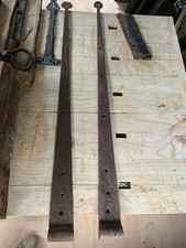 Very Rare Pair 44 Inch 1125 mm Heavy Wrought Iron Vintage Barn Door Strap Hinges