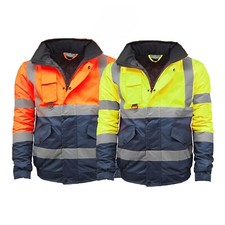 Hi Vis Viz High Visibility Waterproof Bomber Jacket Padded Work Safety 2 Tone