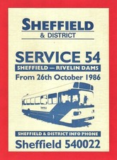 Bus Timetable Leaflet - Sheffield & District - 54 - Rivelin Dams - October 1986