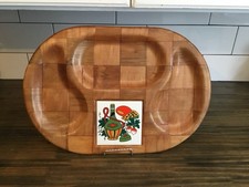 Vtg Woven Wood Tray with Tile