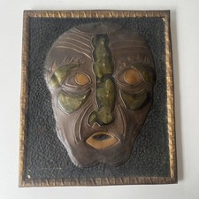 Vintage Copper Relief Art Wall Hanging Of A Face Tribal Art