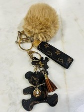 Teddy Bear Keychain Pom Pom  L V  Designer Style Purse Charm  Women’s Gift Luxur