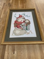 Country Companions Completed Cross Stitch Framed Christmas Scene 41.5cm X 32.5cm