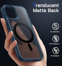 JETech iPhone 12/12 Pro Magnetic Case Translucent Matte Back, Blue, New-Open Box