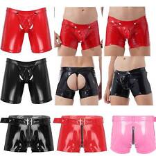 Mens Sexy PVC Faux Leather Tight Short Pants Crotch-less Boxer Shorts Hot UK