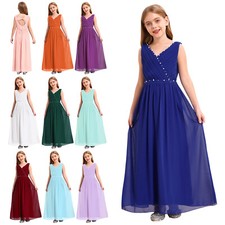 Girls V Neck Beaded Prom Dress