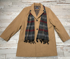 Dockers Weston Men's LARGE Wool Blend Tan Coat w/ Plaid Scarf Quilted Lining