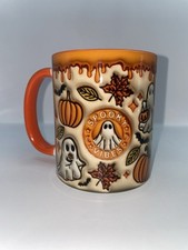 11oz Mug 3D Puffy Design Spooky Season Orange Ghosts Autumn Halloween Girl Gifts