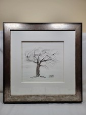 Framed 3D Wall Art Metal Wire Windswept Tree Signed NAM Large Rare Prop
