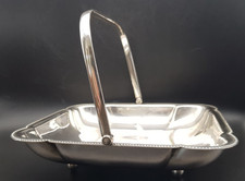 Vintage Silver Plate EPNS Square Swing Handled Basket on 4 Ball Feet
