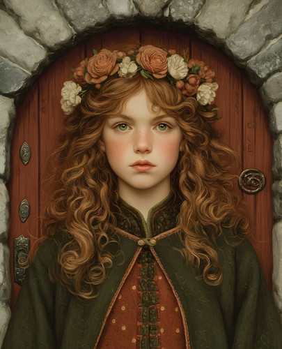 Rose crowned girl green - girl, a