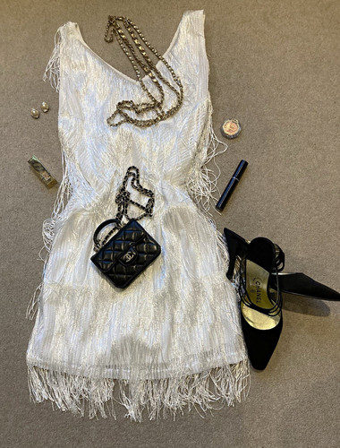 White sequin fringe - sequin,