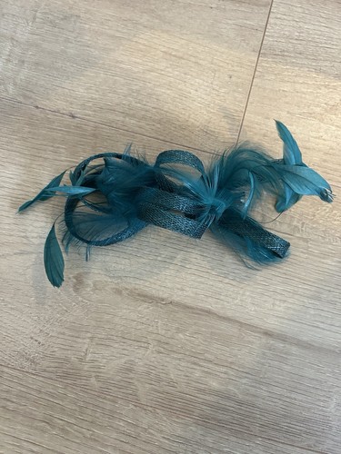 Teal mesh feather fascinator - teal,