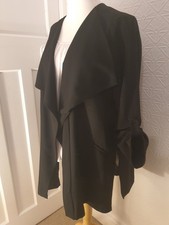 Size 20 Wallis Black Crepe Waterfall Jacket Side Slits/Roll Up Long Sleeves Used