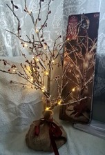 Table Top Snowy Berry Rustic Tree. 24 Pre-Lit Battery LED Lights. 60cm Christmas