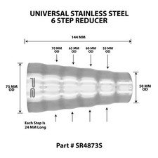 Universal Exhaust Pipe Reducer 50mm - 75mm 6 Step Adapter Performance Sys T304SS