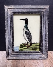 Indian Guillemot Vintage Reverse Glass Painting in Bold Colors - 13 x 10 cm