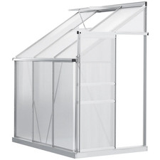 Lean to Wall Polycarbonate Greenhouse Aluminium Walk-in Garden House 6 x 4ft