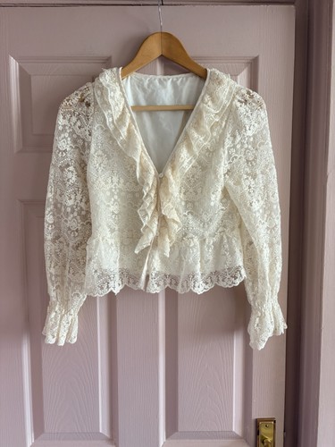 Cream lace ruffle - lace, blouse