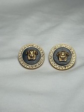 Versace Round Plate Medusa Crystal Earrings Gold Colour Costume Jewellery No Box
