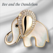 Enamel And Rhinestone Small Elephant Gold Tone  Brooch