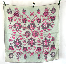 Vintage Richard Allan Silk Neck Scarf Head Scarf Green Pink Floral Hand Rolled