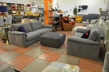 Large Sofas Grey Leather 4 + 2 Set 2 Piece Suite Finsbury + Removable Arm Pads