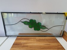 Leaded Stained Glass Art Nouveau Leaf Deco Transom Window 76.4cm x 30.8cm