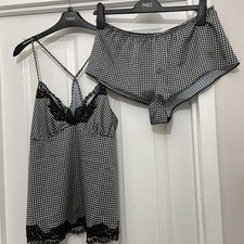 New Next Ladies Size 10 Houndstooth Black And White Silky Feel Pyjamas