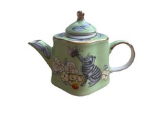 Vintage Miniature Porcelain  Tea Pot pale green cats, Unbranded.
