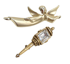 Vintage Costume Pin Brooches X2 Gusti Angel Goldette Lamp Gold Tome Signed