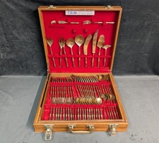 144 Piece Thailand Royal Bamboo Nickel Bronze Cutlery Serving Set in Wooden Case