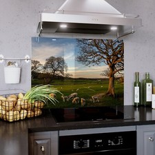 Glass Splashback Kitchen Cooker Panel ANY SIZE Tree Farm Field Baby Lambs Sheep